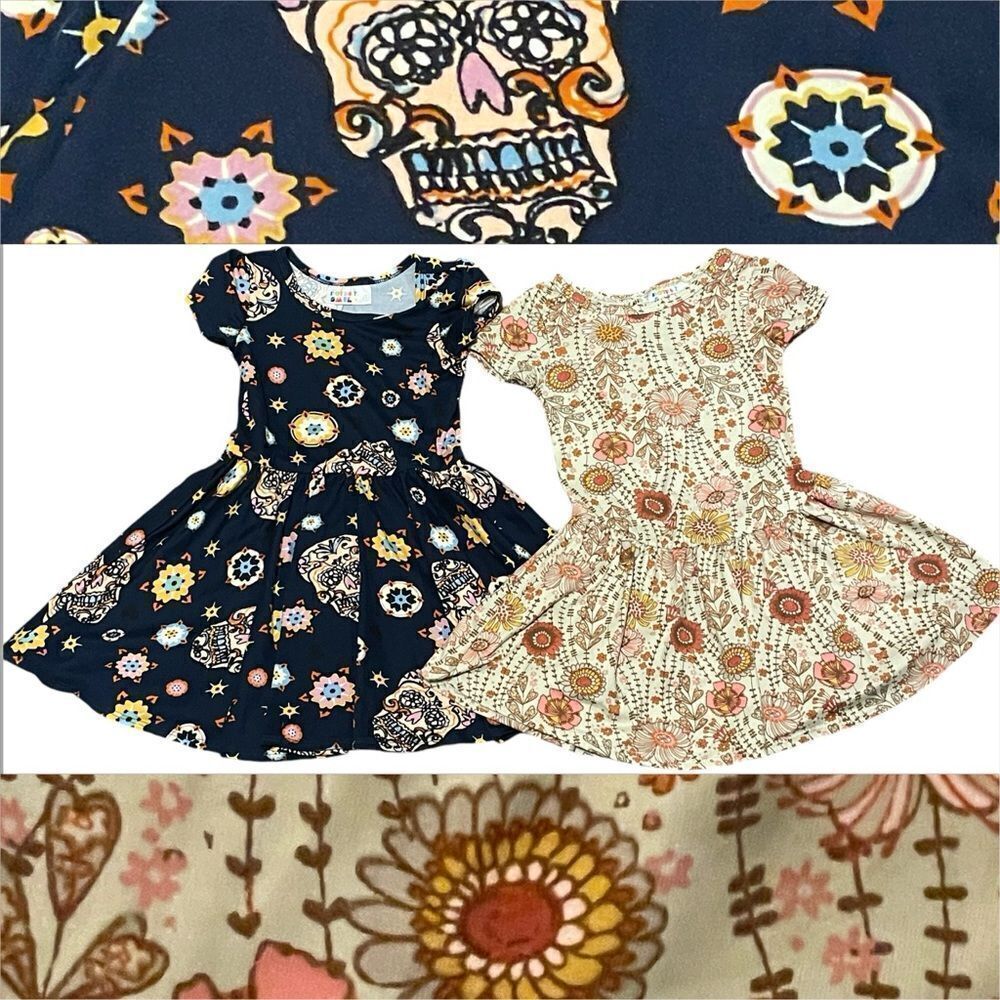 Dot Dot Smile 2 Autumn Halloween Twirl Dresses Blue and Peach Size 2T